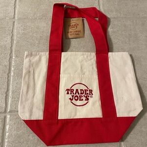 Trader Joe’s Red and White Holiday Mini Canvas Tote Bag